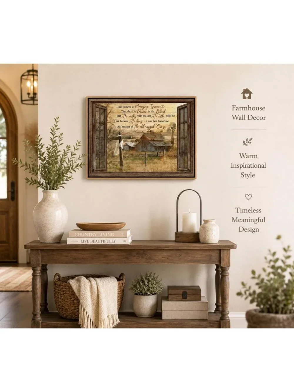 Rustic Christian Canvas Wall Art - Amazing Grace Cross Windmill Decor 12x16